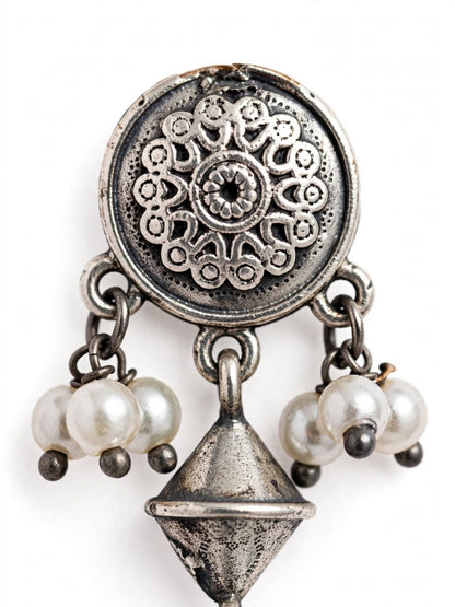 Oxidised Silver-Plated Geometric Long Drop Earrings