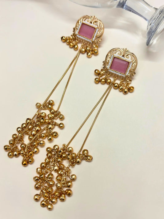 VIVAZS Kashmiri Long Drop Earrings(Pink)