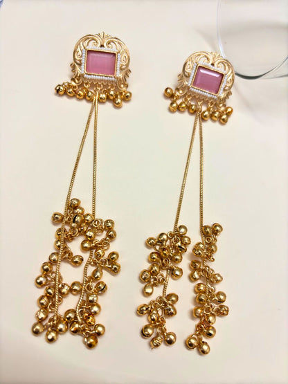 VIVAZS Kashmiri Long Drop Earrings(Pink)