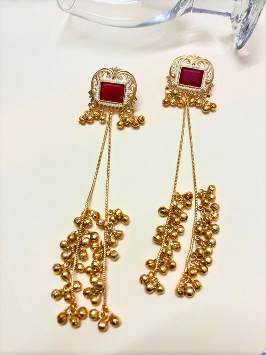 VIVAZS Kashmiri Long Drop Earrings(RED)