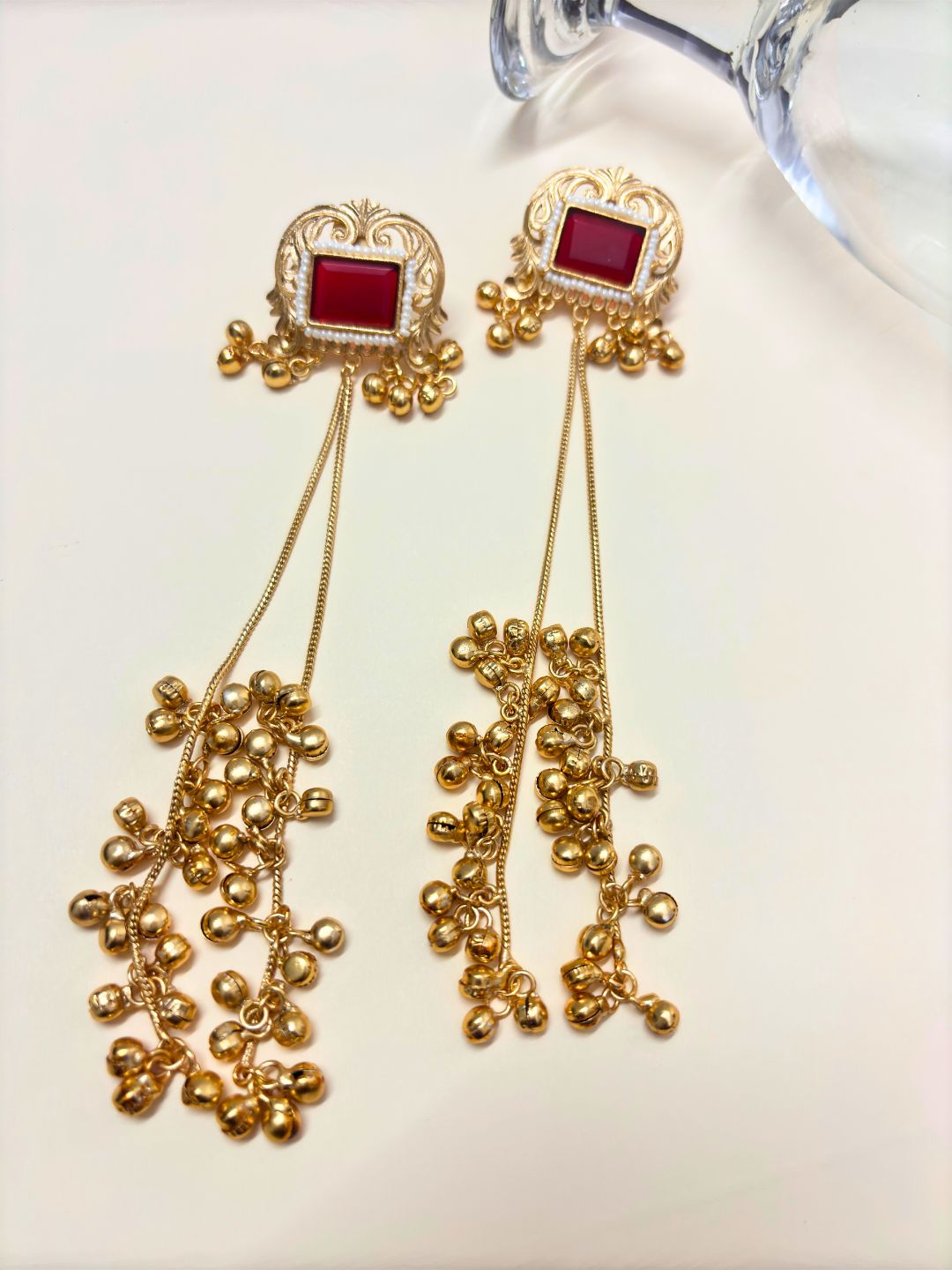 VIVAZS Kashmiri Long Drop Earrings(RED)