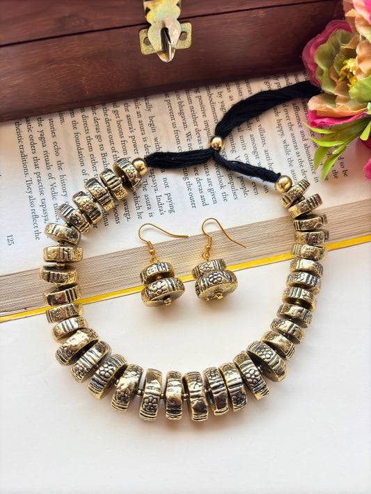 Silver & Gold-Plated Oxidized Beaded Choker Necklace set