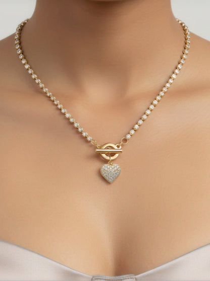 Necklace AD-Studded Heart Charm with T-Lock