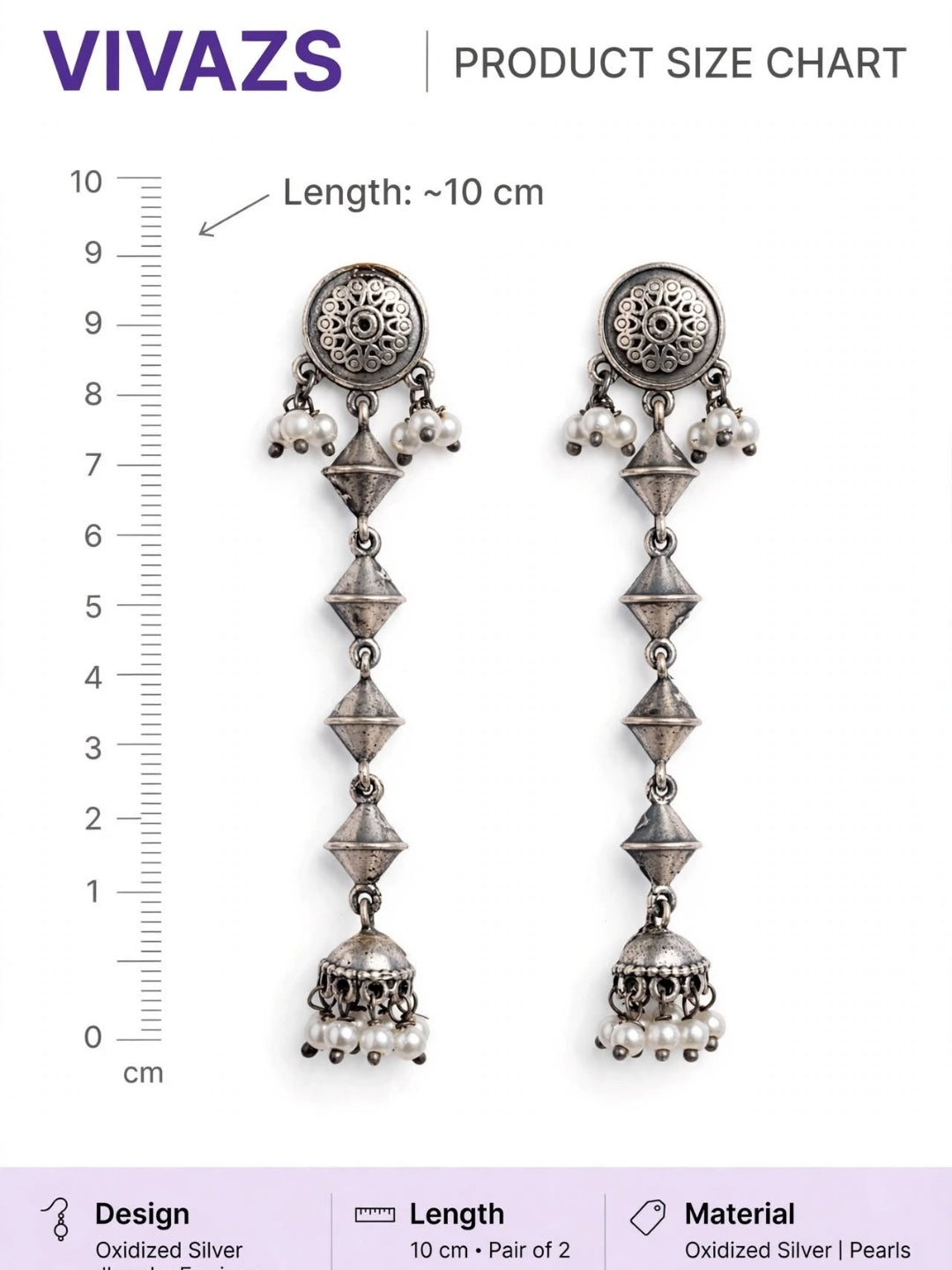 Oxidised Silver-Plated Geometric Long Drop Earrings