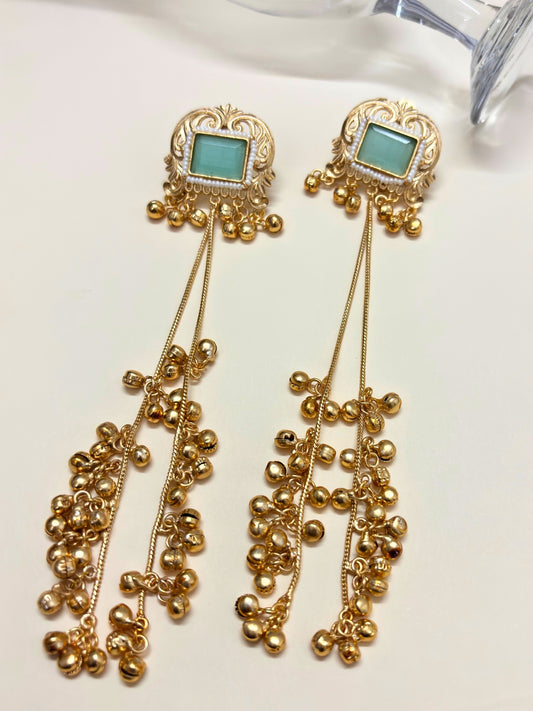 VIVAZS Kashmiri Long Drop Earrings (Mint)