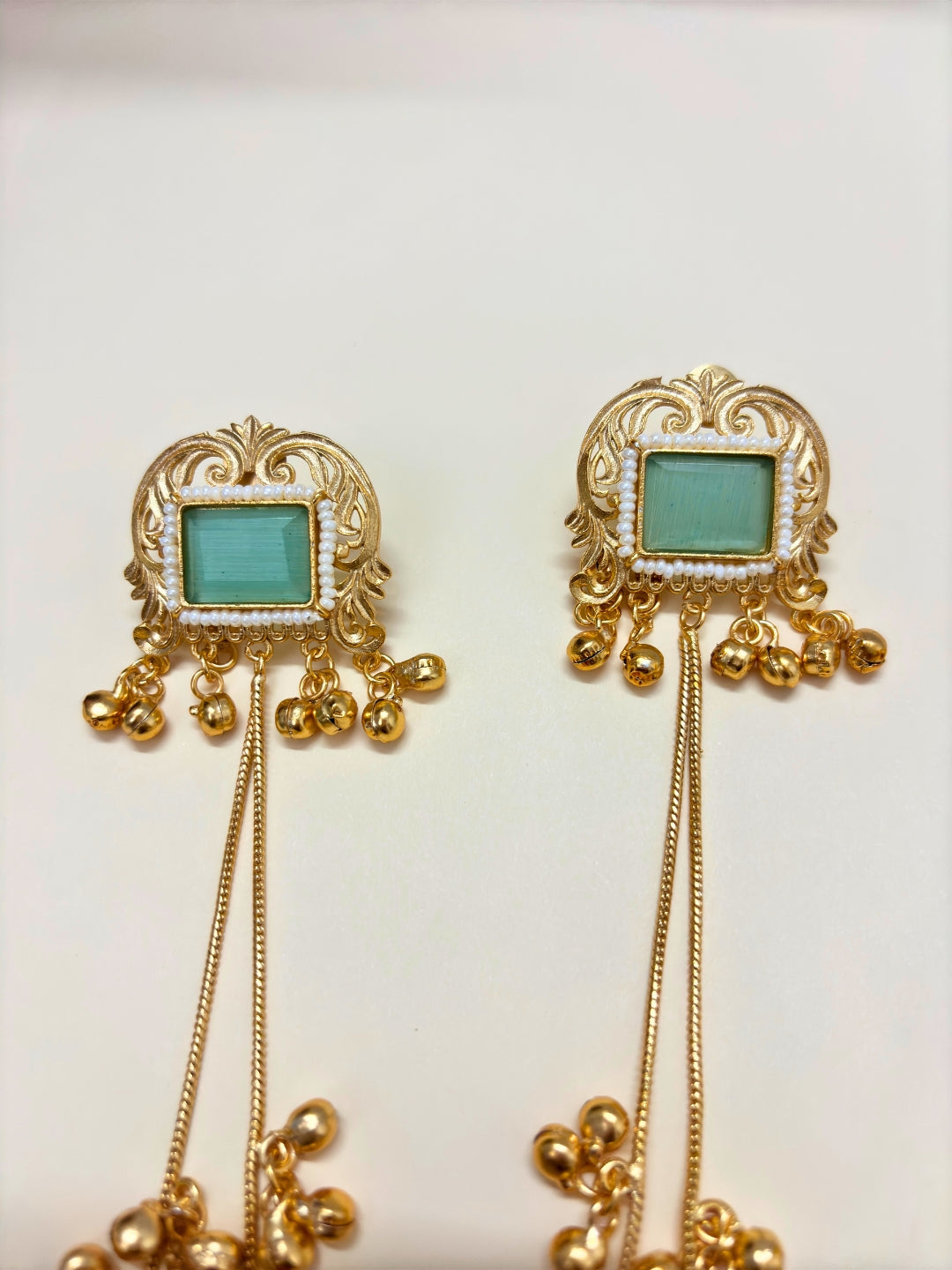 VIVAZS Kashmiri Long Drop Earrings (Mint)