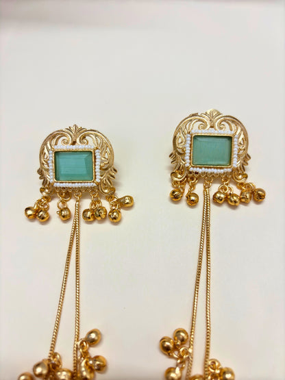 VIVAZS Kashmiri Long Drop Earrings (Mint)