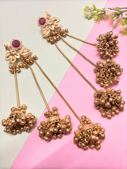VIVAZS Kashmiri Long Drop Earrings Multiple layer Jhumkas