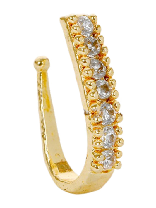 VIVAZS 22K Gold-Plated Cubic Zirconia Studded Sleek Nosepin