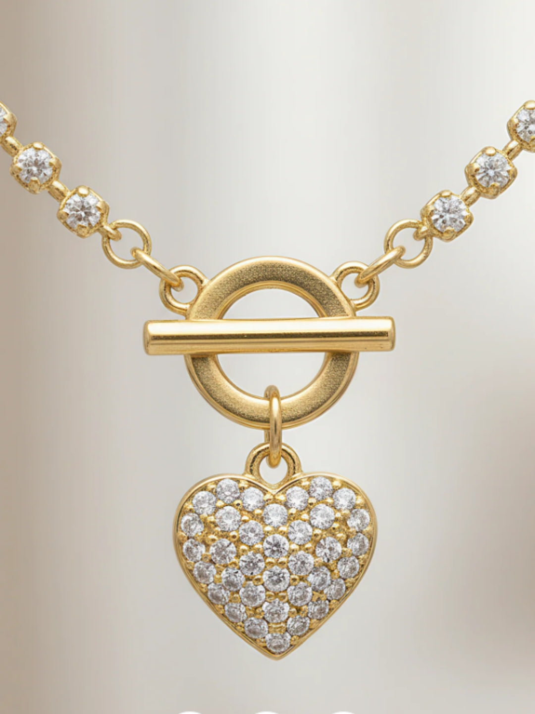 Necklace AD-Studded Heart Charm with T-Lock