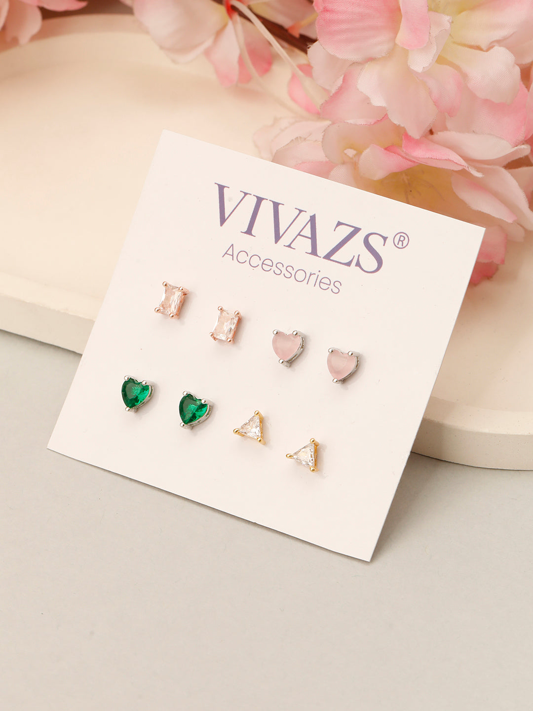 VIVAZS Set of 4 Combo Quirky AD Stud Earrings