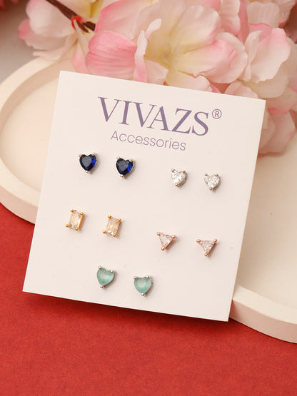 VIVAZS Set of 5 Combo Quirky AD Stud Earrrings