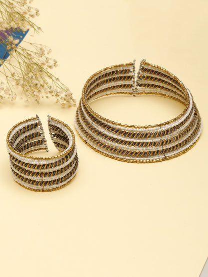 VIVAZS Gold-Plated Beaded Afghan Layered Necklace with Bracelet