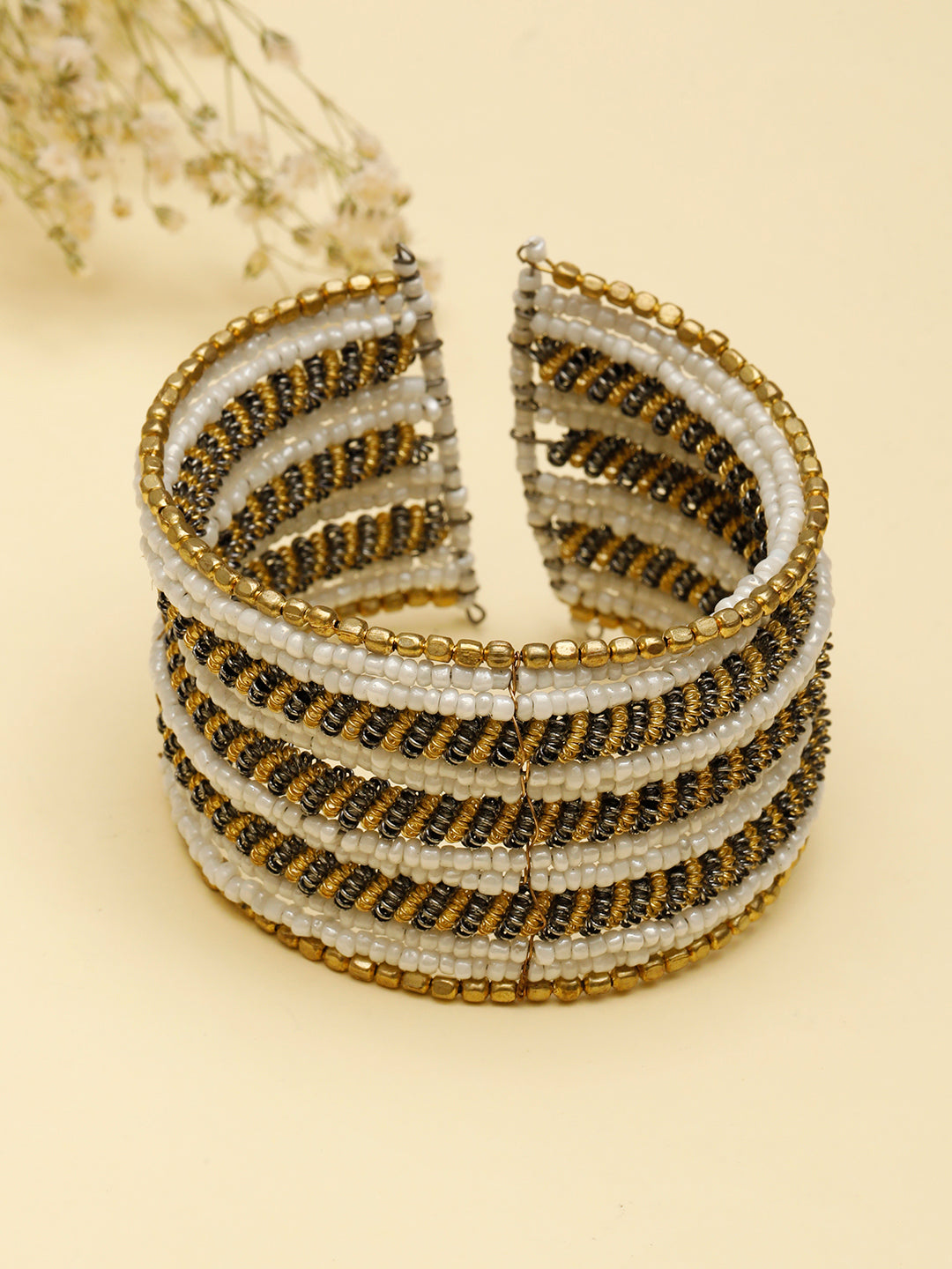 VIVAZS Gold-Plated Beaded Afghan Layered Necklace with Bracelet