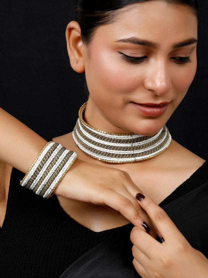 VIVAZS Gold-Plated Beaded Afghan Layered Necklace with Bracelet