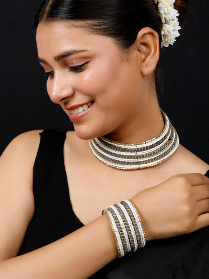 VIVAZS Gold-Plated Beaded Afghan Layered Necklace with Bracelet