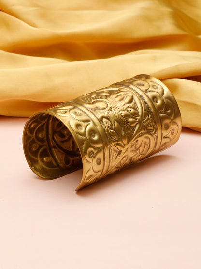 VIVAZS Women Gold-Plated Oxidised Cuff Bracelet/Handcuff