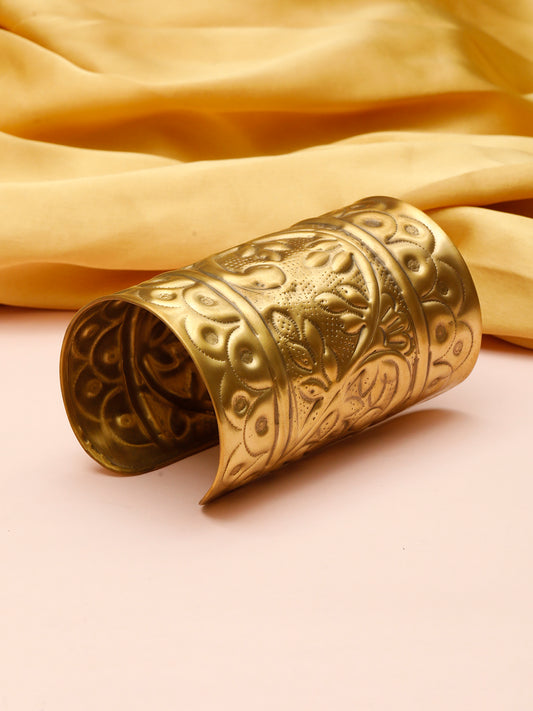 VIVAZS Women Gold-Plated Oxidised Cuff Bracelet/Handcuff