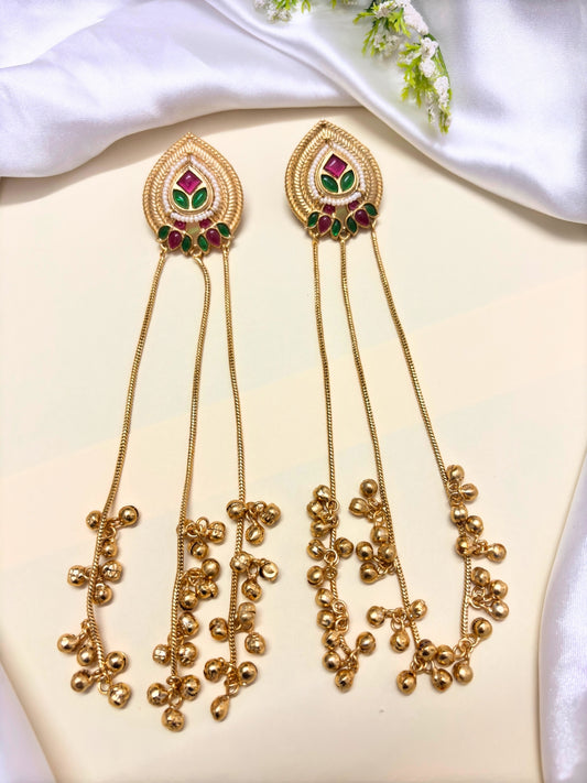 VIVAZS Kashmiri Long Drop Earrings (Pink and Green)