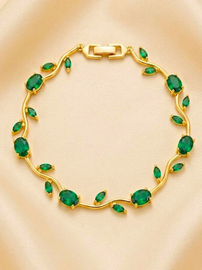 Gold-Plated Red & Green Stone Studded Waterproof & Anti-Tarnish Bracelet Tulip Bracelet
