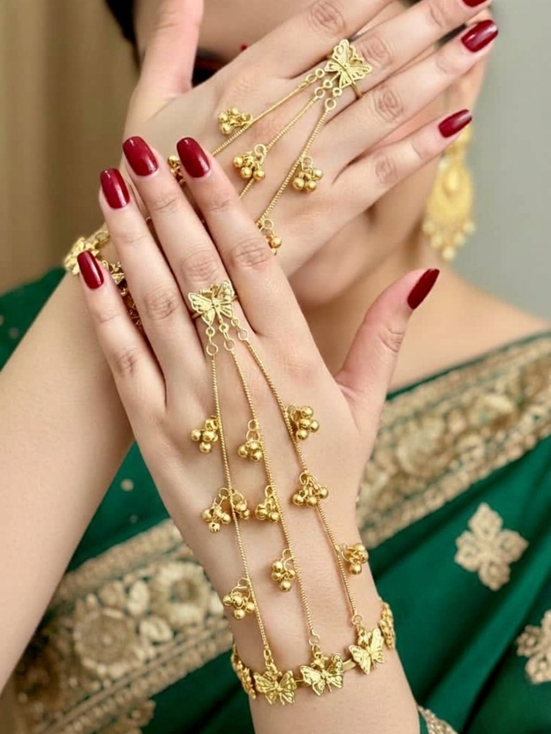 Butterfly Ghungroo Brass Hathphool – Adjustable Statement Hand Jewellery