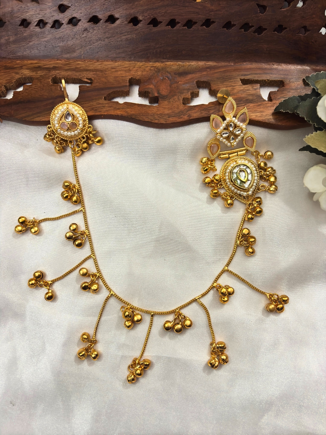 VIVAZS Gold Plated Kundan Studded Earchain KanChain Earrings