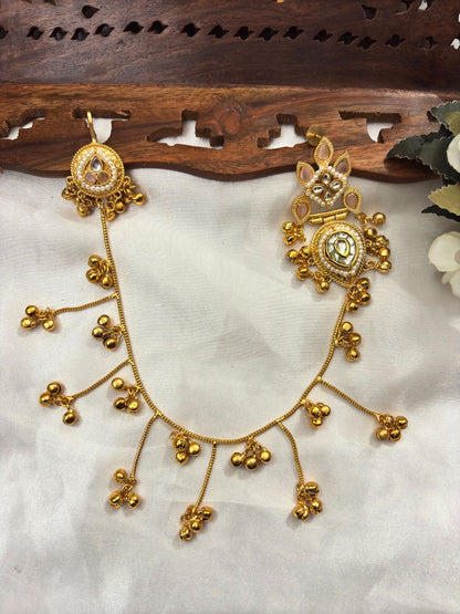 VIVAZS Gold Plated Kundan Studded Earchain KanChain Earrings