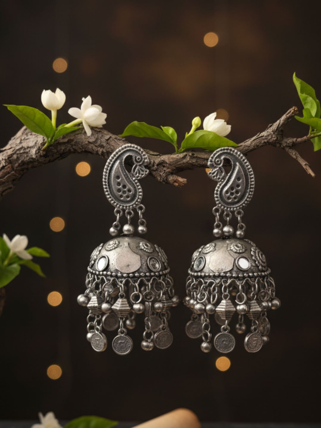 VIVAZS Women Oxidized Silver Contemporary Jhumkas Earring
