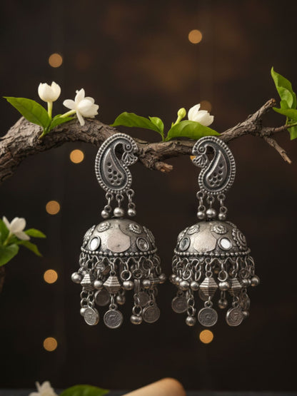 VIVAZS Women Oxidized Silver Contemporary Jhumkas Earring