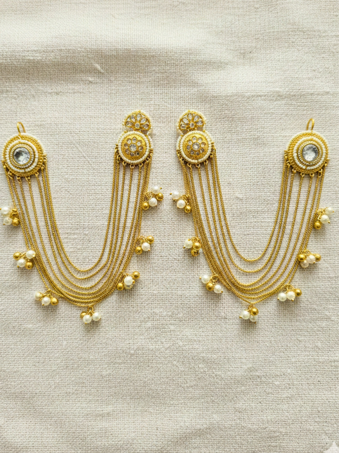 VIVAZS Kundan and AD Crystal Statement Kan Chain Earrings