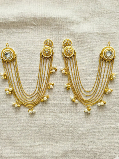VIVAZS Kundan and AD Crystal Statement Kan Chain Earrings