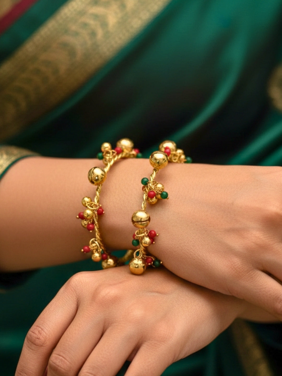 2pcs 18K Gold Toned Adjustable Gungaroo Traditional Bangles