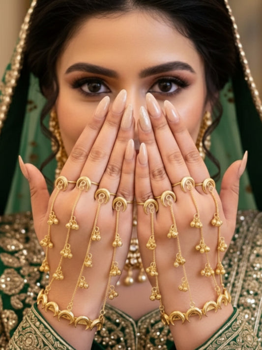 VIVAZS Gold-Plated Chand Ring Bracelet With Hathphool