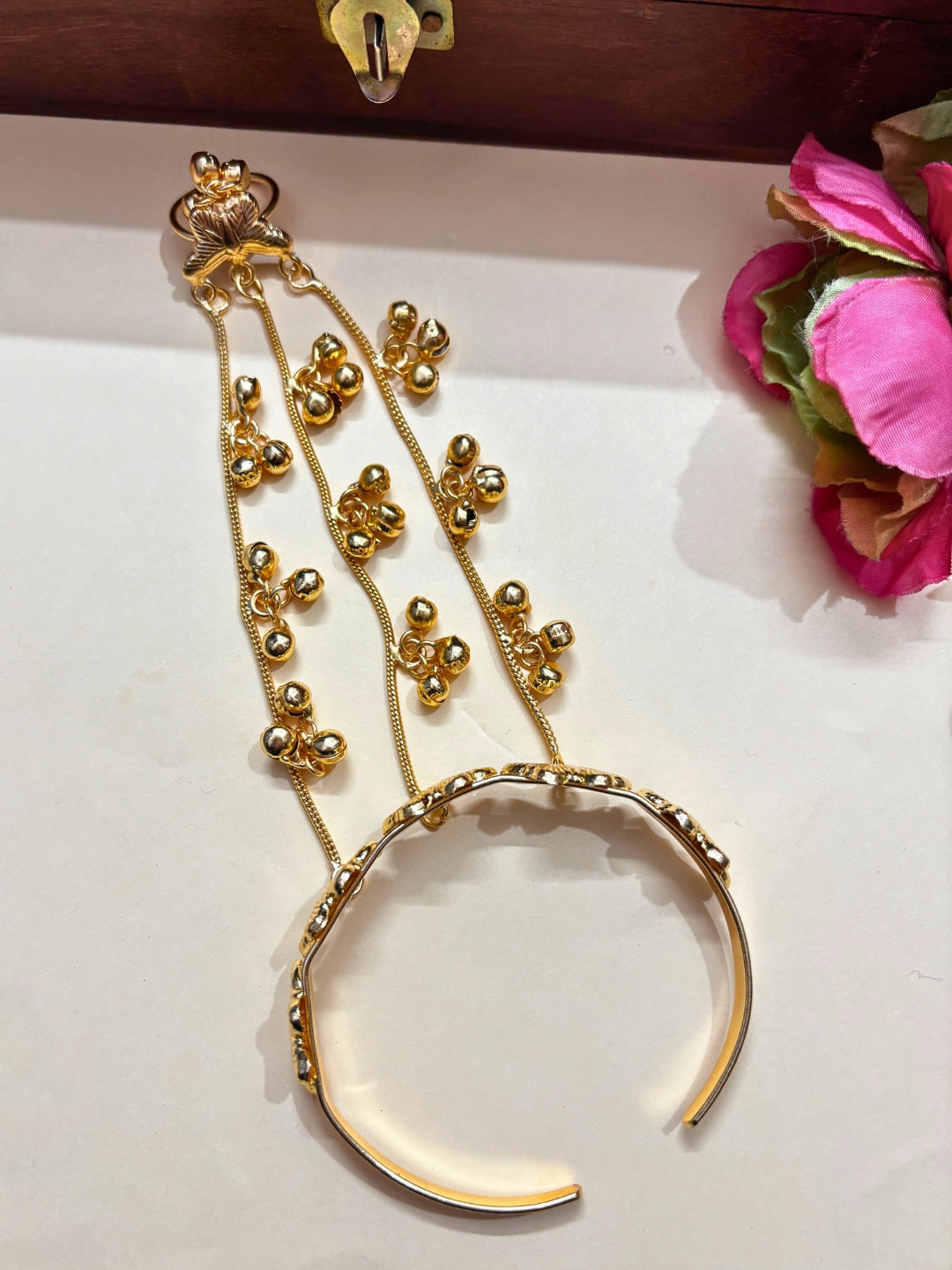 Gold-Plated Handcrafted Butterfly Finger Ring Hathphool Bracelet