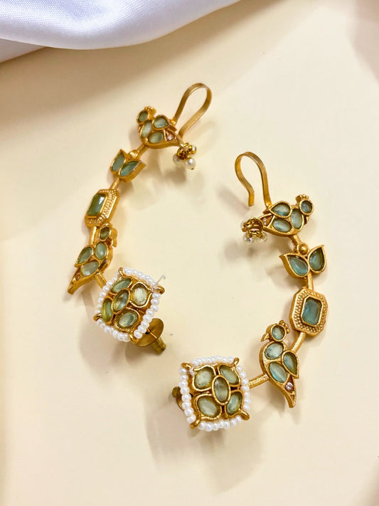 VIVAZS Gold Plated Contemporary Ear Cuff Earrings (Mint Green)