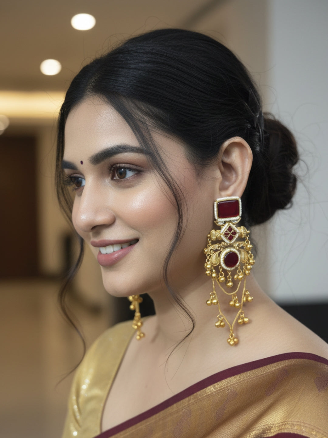 VIVAZS Kashmiri Long Drop Earrings (Red)