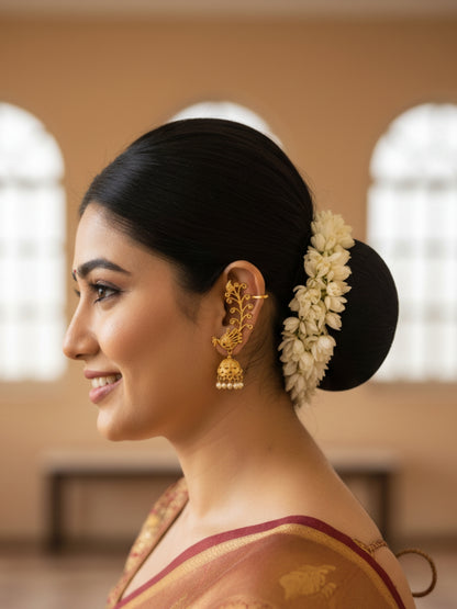 VIVAZS Gold Plated Peacock Earcuff Shaped Jhumkas Earrings
