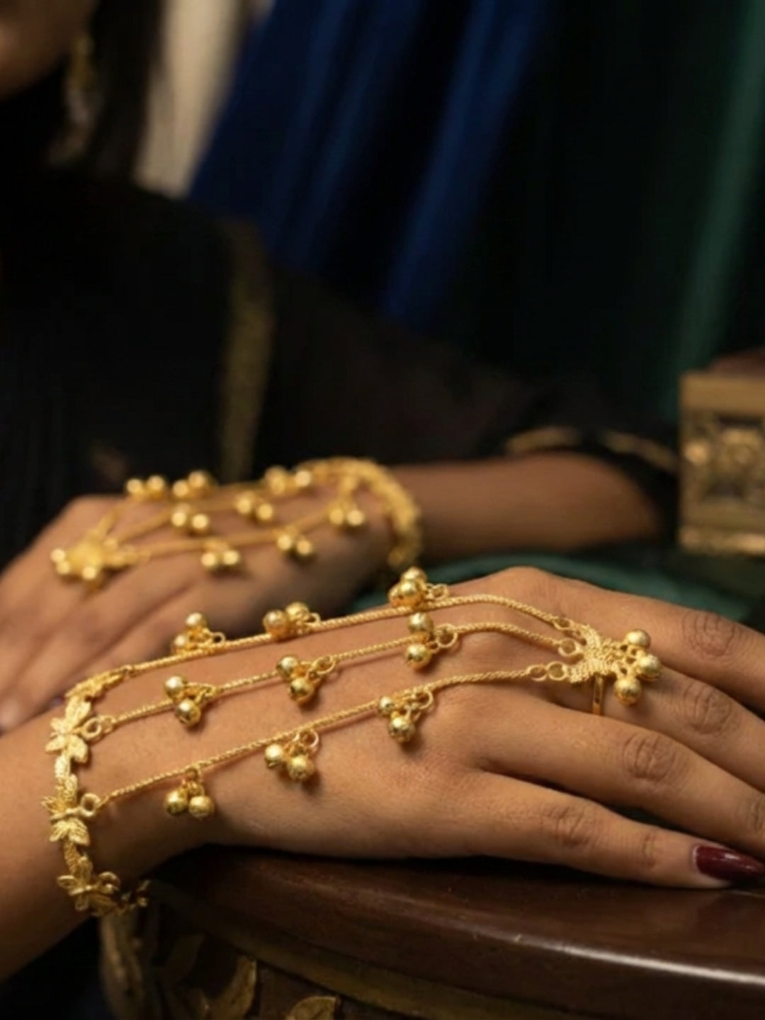 Gold-Plated Handcrafted Butterfly Finger Ring Hathphool Bracelet