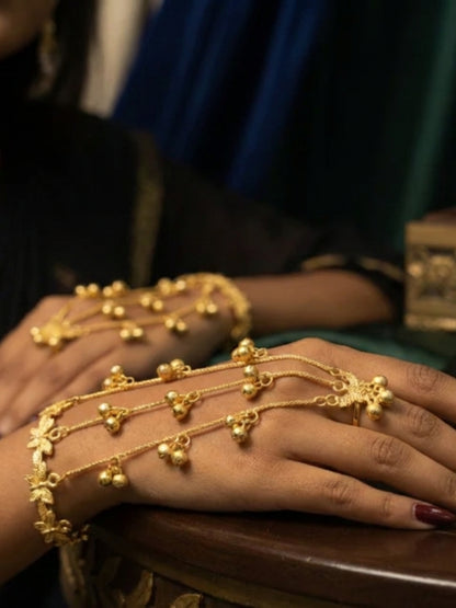 Gold-Plated Handcrafted Butterfly Finger Ring Hathphool Bracelet