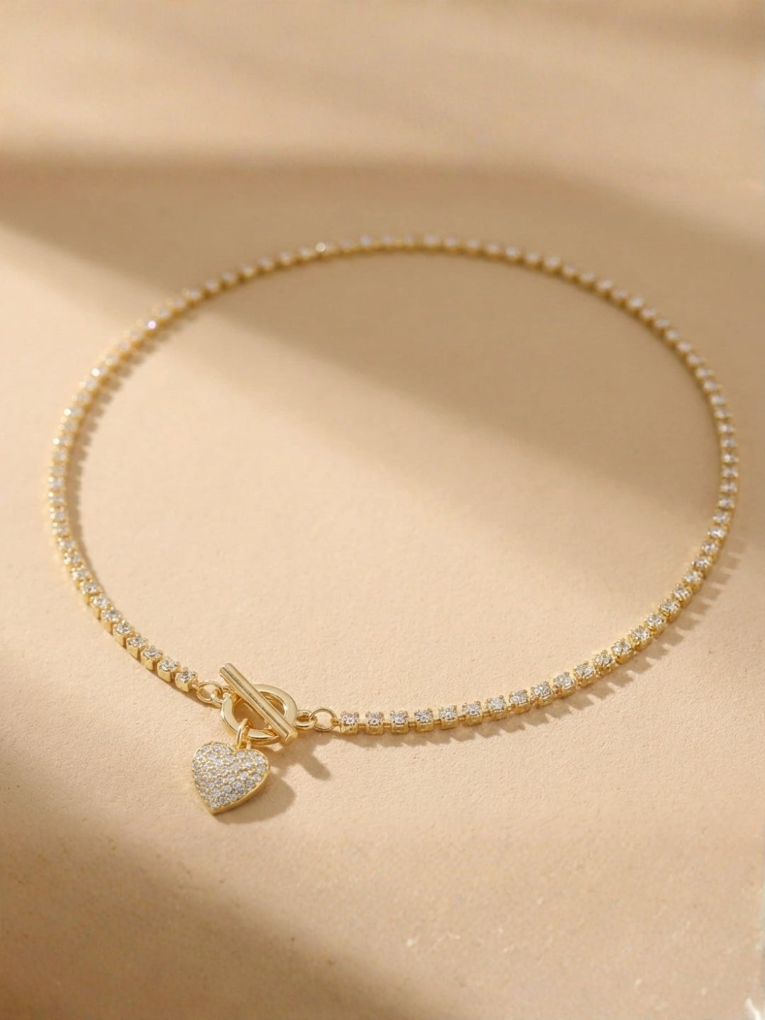 Necklace AD-Studded Heart Charm with T-Lock