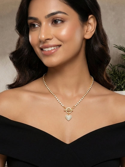 Necklace AD-Studded Heart Charm with T-Lock