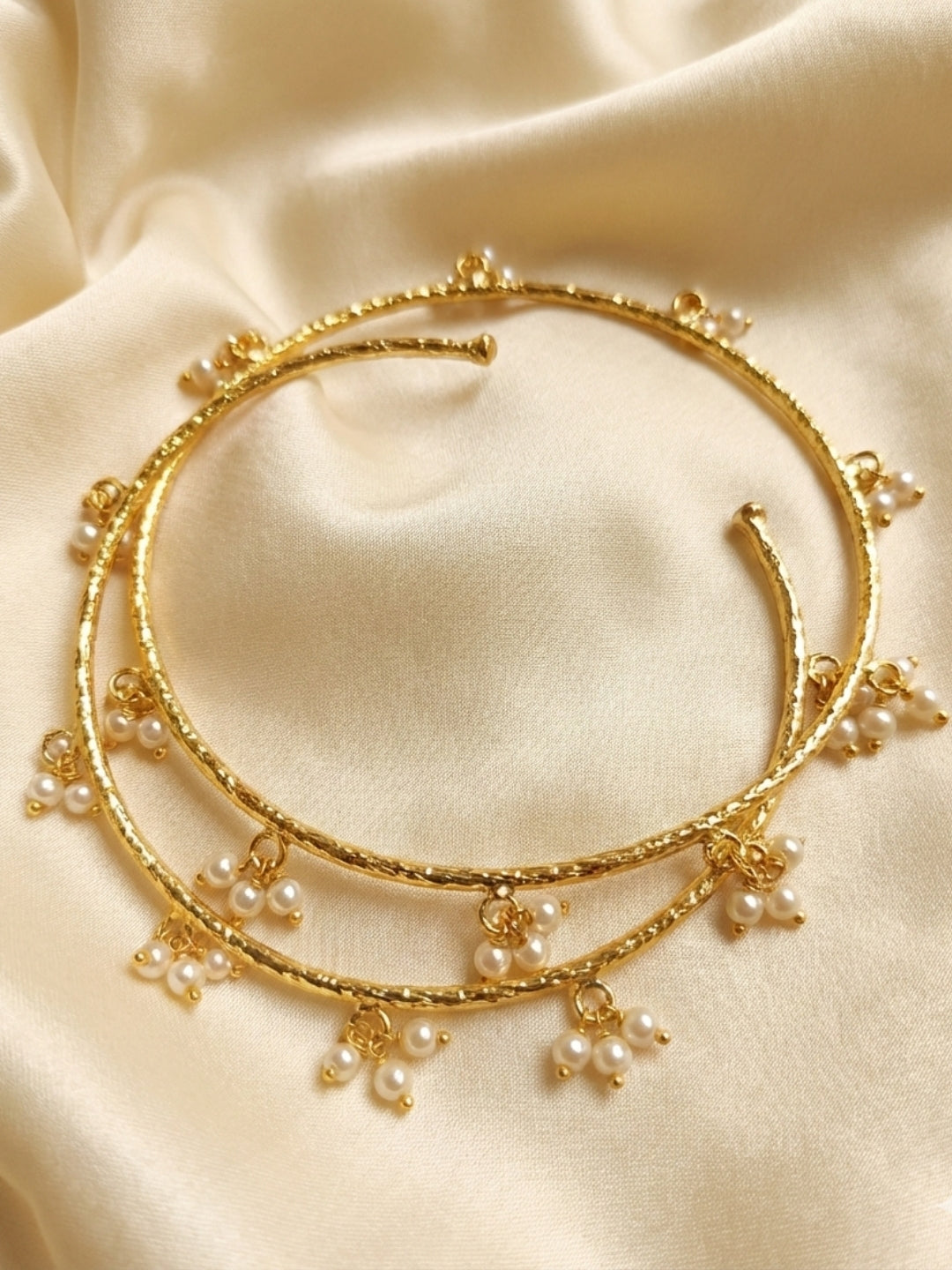 VIVAZS Set of 2 18K Gold Toned Pearl Adjustable Gungaroo Traditional Bangles