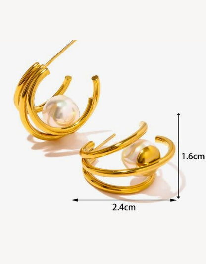 VIVAZS 18K PVD Gold Plated Hoop Earrings with Pearl