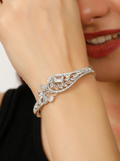 VIVAZS Rhodium Plated AD & Cubic Zirconia Studded Elegant Wraparound Bracelet