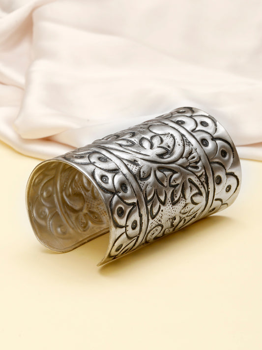 VIVAZS Women Silver-Plated Oxidised Cuff Bracelet/Handcuff