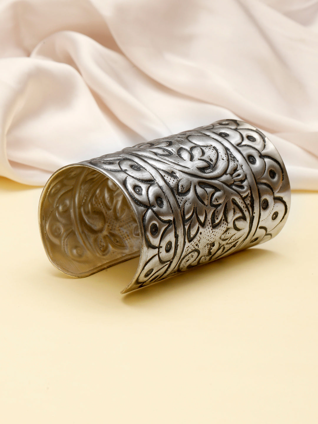 VIVAZS Women Silver-Plated Oxidised Cuff Bracelet/Handcuff