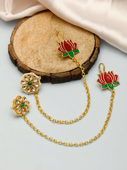 VIVAZS Kundan Chain Earrings Green