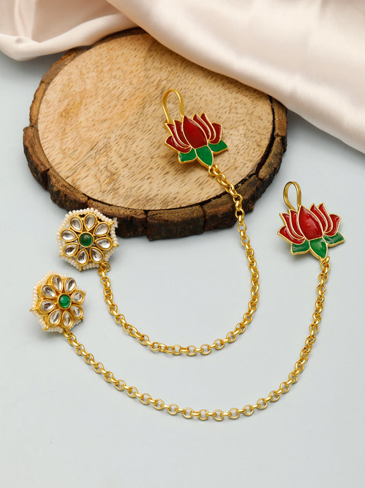 VIVAZS Kundan Chain Earrings Green