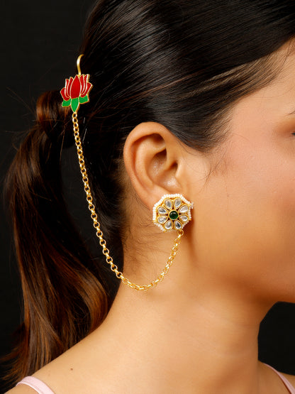 VIVAZS Kundan Chain Earrings Green