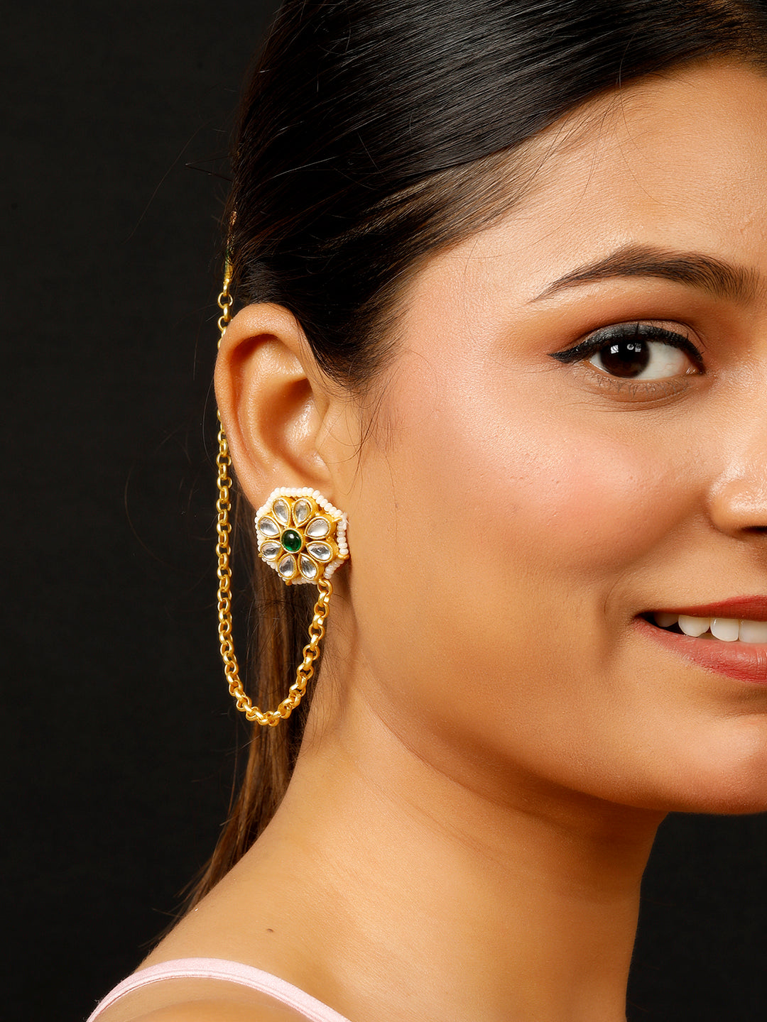 VIVAZS Kundan Chain Earrings Green